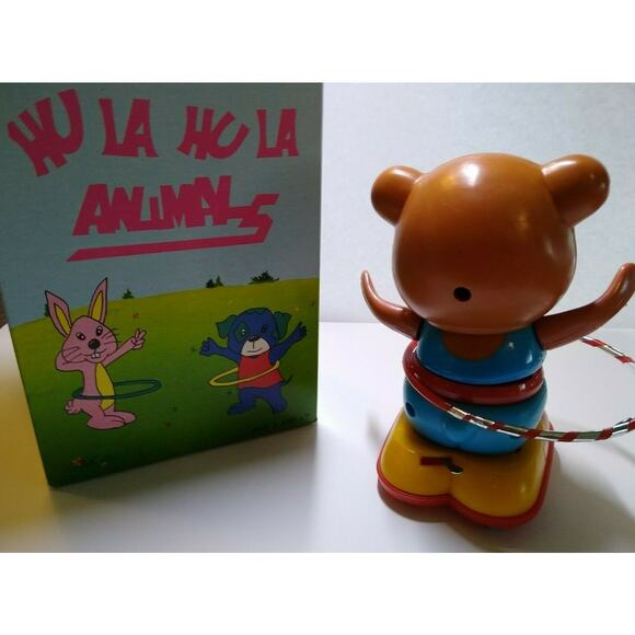 Hula Hula Animals Brown Bear With Hoop Battery Operated Vintage Toy NOS In Box - Picture 3 of 12